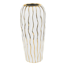 (D) Elegant White Porcelain Vase for Home Decor and Livingroom with Gold Wavy Design