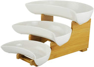 (D) 3 Tier Serving Platter, White Cake Trays, Food Server Plate for Desserts