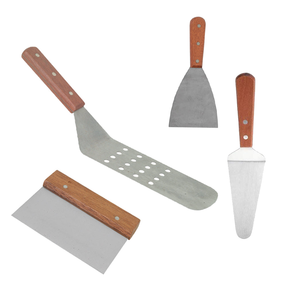 Griddle Utensils Kit Stainless Steel for Cookware, Scraper, Server, Spatula (4 Pc)