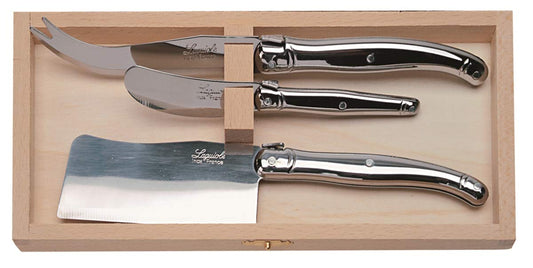 (D) Laguiole Hand Made French 3-pc Stainless Steel Cheese Set in Box, Vintage