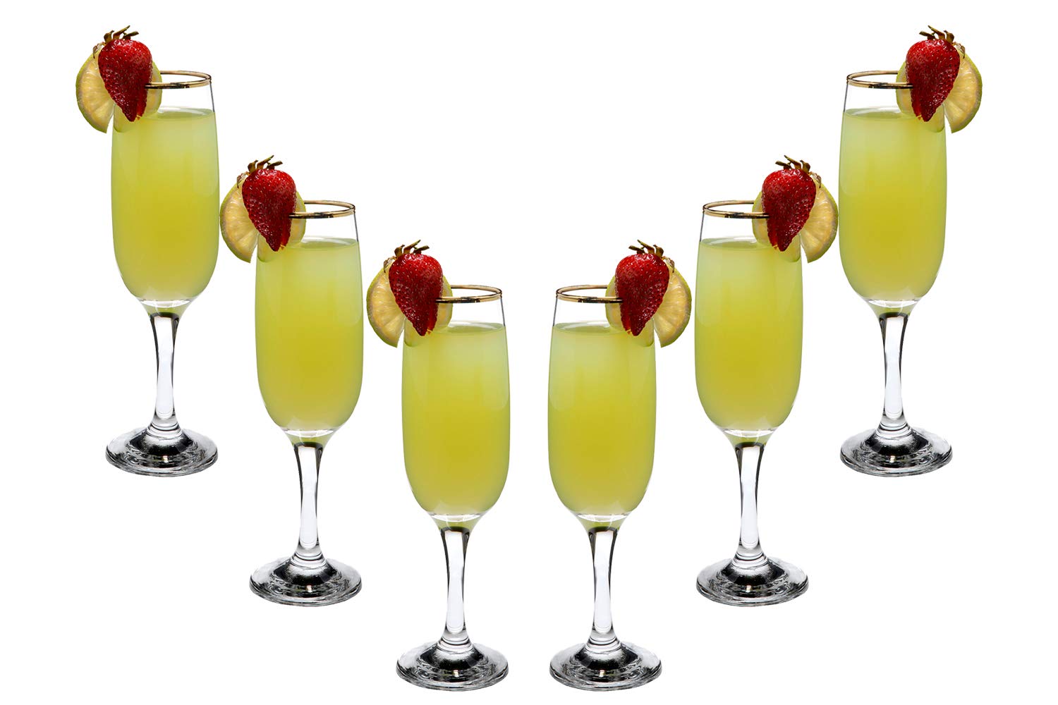 Romantic Flute Stemmed Glasses for Cocktails Gold Rim 8.25 oz Set of (6)