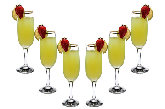 Romantic Flute Stemmed Glasses for Cocktails Gold Rim 8.25 oz Set of (6)