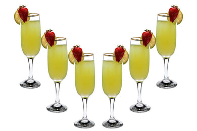 Romantic Flute Stemmed Glasses for Cocktails Gold Rim 8.25 oz Set of (6)