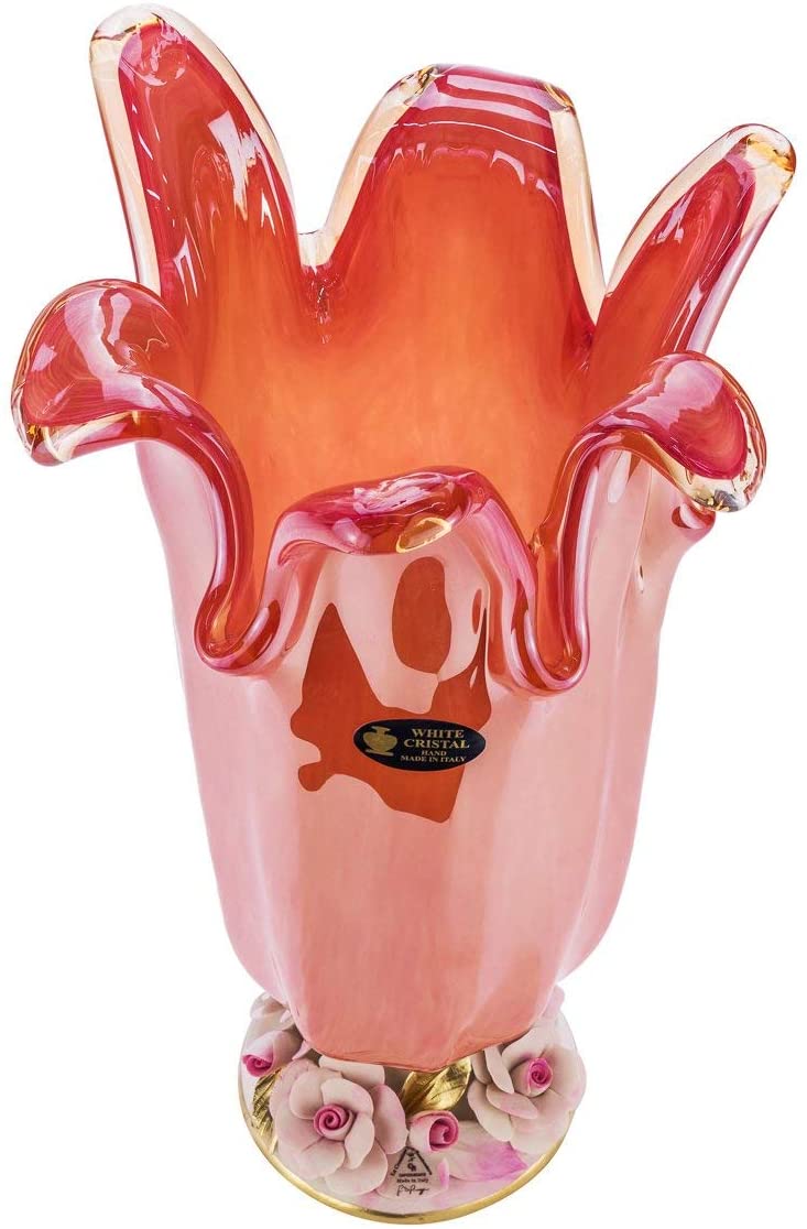 Pink Swirl Italian Bucket Glass Decorative Flower Pot Vase