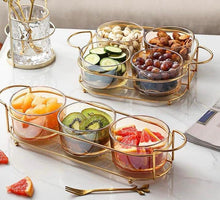 (D) Judaica Elaborate Dip Bowl Set with Tray Serving Table Bowls (3 PC, Clear)