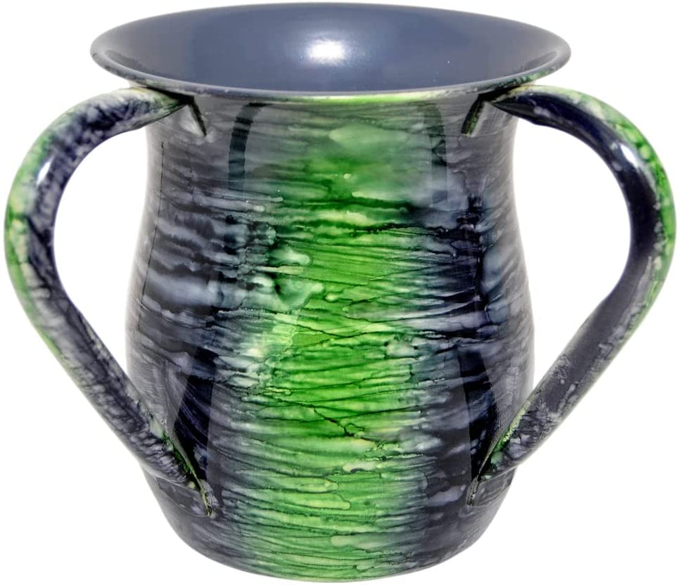 (D) Judaica Stainless Steel Wash Cup with Stone Decor (Green)
