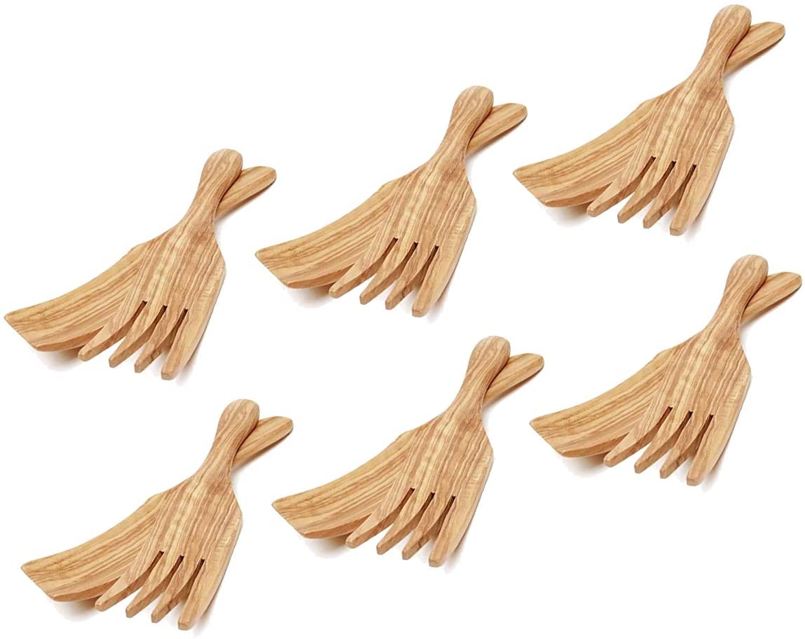 (D) Spaghetti Spoons and Forks Wooden Vintage Spoon Server Berard (6 Sets)