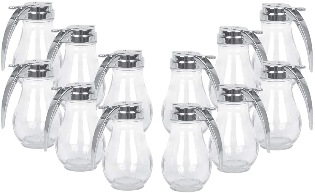 Glass Beverage Dispenser 14 Oz with Handle and Cast Zinc Top, Syrup Dispenser (12)