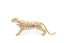 Trinket Jewelry Box with Swarovski, Decorative Figurines White Leopard 9.5 Inch