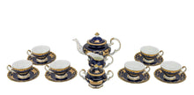 Royalty Porcelain 17-pc Tea Set Blue with Gold 'Leaves" For 6, Bone China