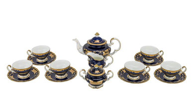 Royalty Porcelain 17-pc Tea Set Blue with Gold 'Leaves