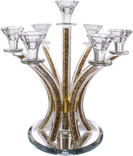 (D) Judaica Clear Crystal Candelabra 7 Arm Candle Holder 13.5" H (Gold)