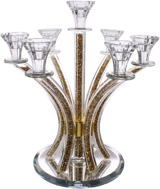 (D) Judaica Clear Crystal Candelabra 7 Arm Candle Holder 13.5