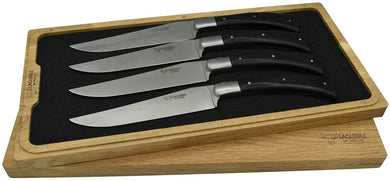 (D) Laguiole 4-Piece Cutlery Set, with Ebony Black Handle, Wide Blade