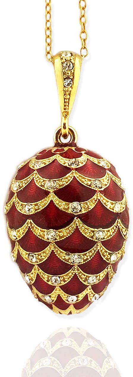 (D) Religious Gifts Enamel 925 Silver Pine Cone Gold Plated Pendant (Red)