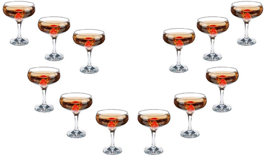 Kouros Champagne Coupe Glasses 9 Oz, Modern Crystal Clear Glassware Set of (12)