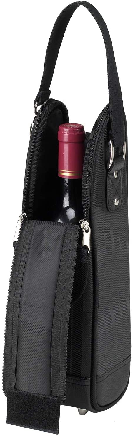 (D) Black Picnic Carrier, Deluxe Wine Cooler Tote for Outdoor