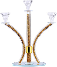 (D) Judaica Crystal Candelabra with Stones 3 Arms 14.17" (Gold)