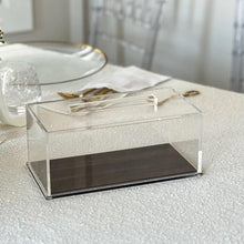 (D) Cake Tray with Lid Lucite Wood Look 10" x 4 1/5"