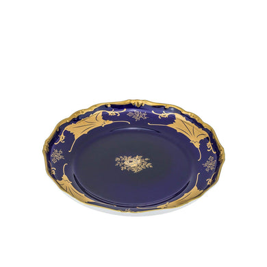 Royalty Porcelain Blue Fruit Serving Platter, Leaves' 24K Gold Pattern (12R)