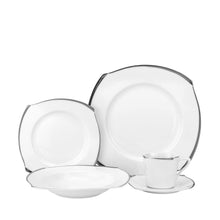 Royalty Porcelain Fancy Square 20pc Dinnerware Set 'Platinum Wave', Bone China