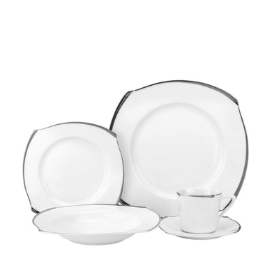 Royalty Porcelain Fancy Square 20pc Dinnerware Set 'Platinum Wave', Bone China