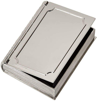 (D) Stainless Steel Jewelry Box for Women, Silver Trinket Box in Shape of Book