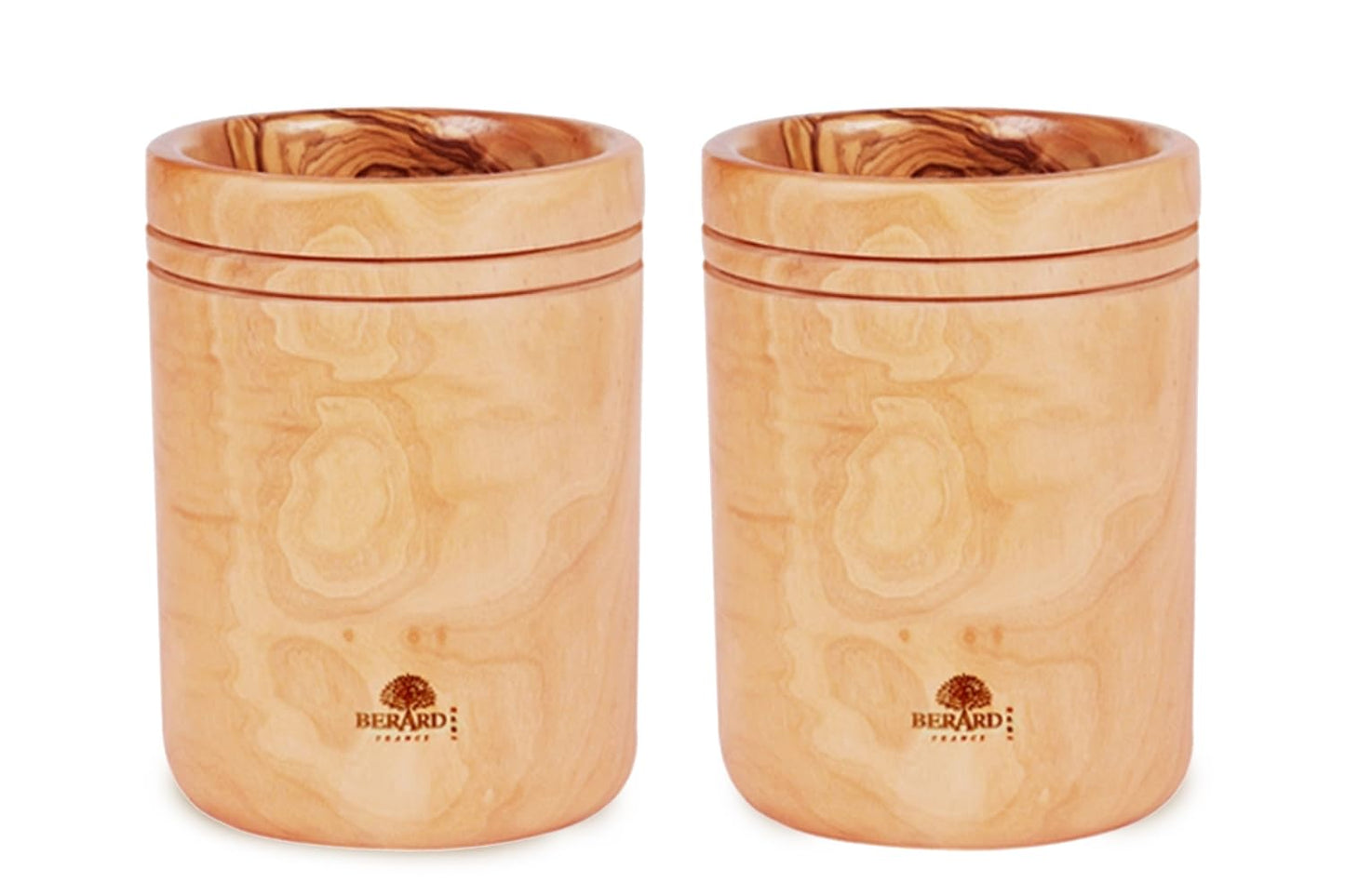 (D) Laguiole Hand Made French Olive Wood Utensil Holder, Vintage 1 Pc or Set of 2