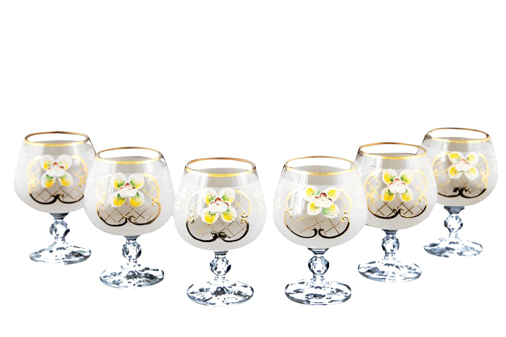 Crystalex 6pc Bohemia Colored Crystal  White Brandy Snifters Glasses Set