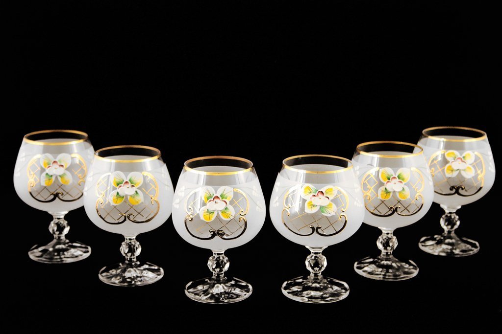 Crystalex 6pc Bohemia Colored Crystal  White Brandy Snifters Glasses Set