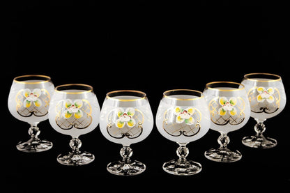 Crystalex 6pc Bohemia Colored Crystal  White Brandy Snifters Glasses Set