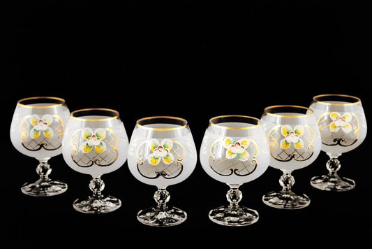 Crystalex 6pc Bohemia Colored Crystal  White Brandy Snifters Glasses Set
