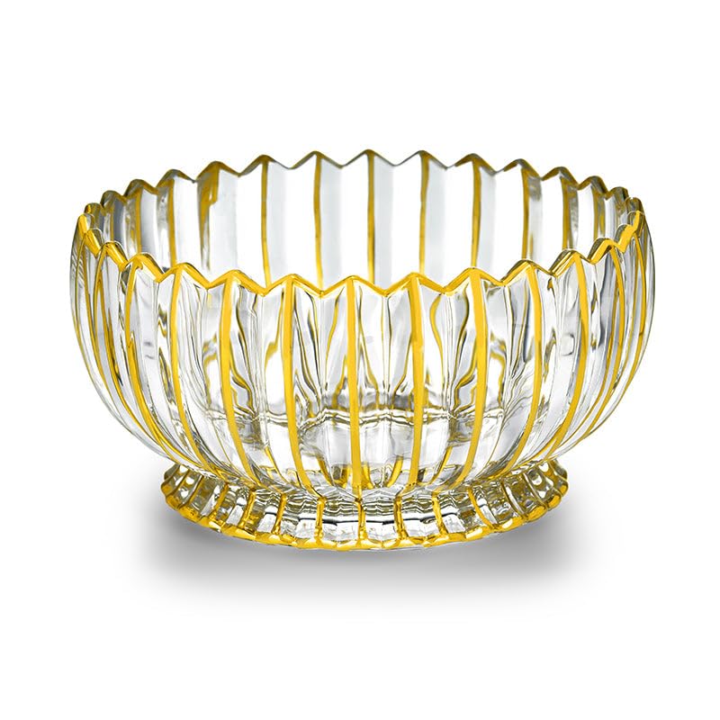 Gifts Plaza (D) Glass Fruit Bowl Gold and Clear Fluted Bowl Centerpiece (Large)