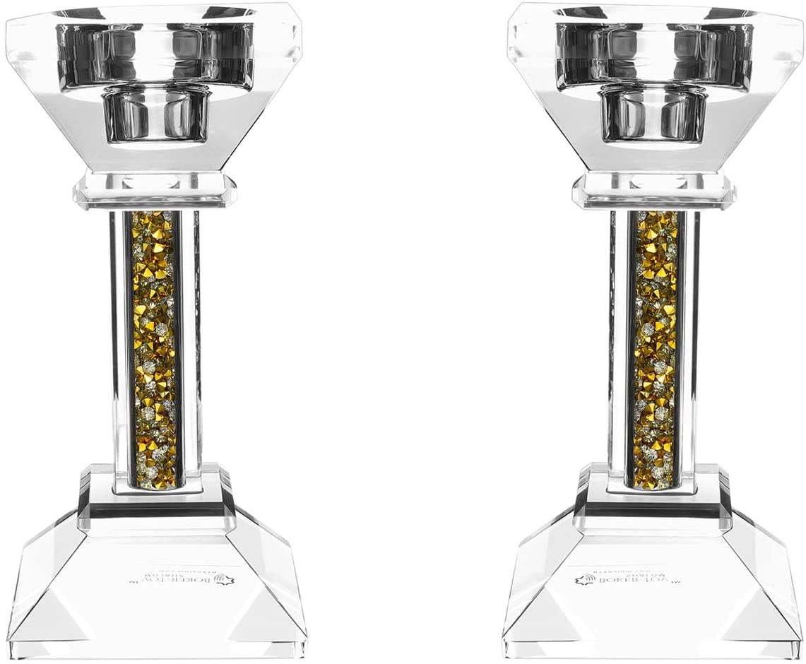 (D) Judaica Crystal Candlesticks with Stones Candle Holder