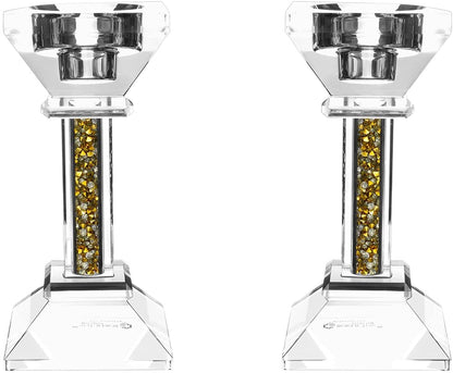 (D) Judaica Crystal Candlesticks with Stones Candle Holder