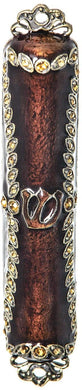 (D) Judaica Mezuzah Case with Stones Enamel 4.5'' (Red)