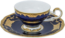Royalty Porcelain 12-pc Demi Espresso Coffee, Blue Gold 'Leaves', Bone China
