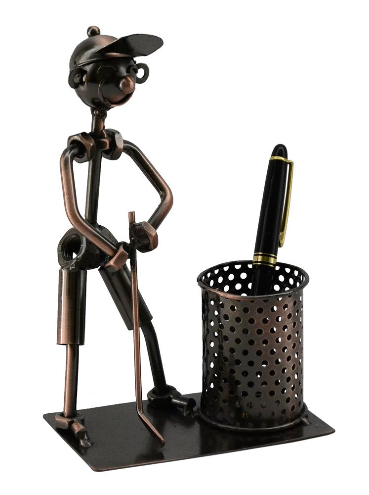 (D) Metal Golfer Pen Holder for Desk Industrial Style