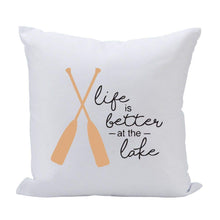 (D) Sofa Throw Pillow, White with Paddles 16 Inches, Gift for Nature Lovers