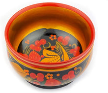 (D) Khokhloma Bowl Russian Souvenir With a Red and Gold Floral Design 4 In