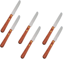 Stainless Steel 4" Blade Round Tip Steak Knife, Wooden Handle Knives Set (6 PC)