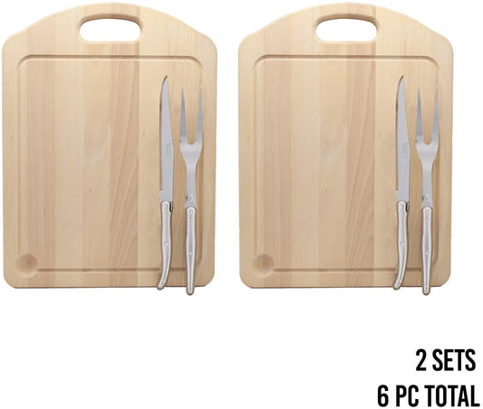 (D) Laguiole French Carving Set and Board, Vintage Cutting Boards 2 PACK (Silver)