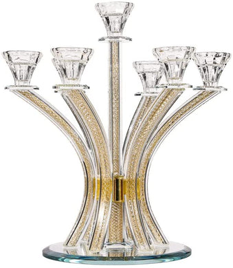 (D) Judaica Crystal Candelabra with Inner Net Design 7 Arms (Gold)