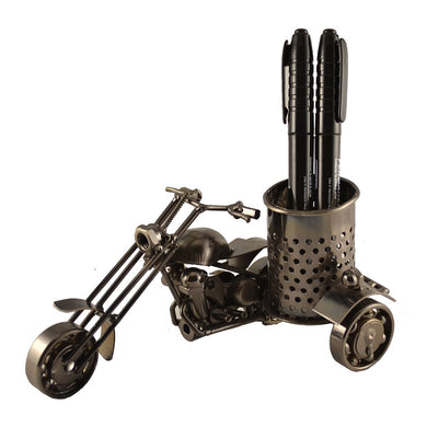 (D) Metal Motorcycle Pen Holder for Desk Industrial Style