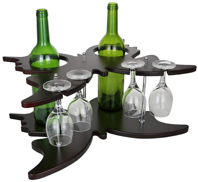 (D) Wine Bottle Holder for 2 Bottles in Shape of Butterfly, Glasses Holder Gift