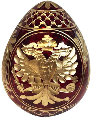 (D) Religious Gifts Faberge Style Crystal Egg Hand Cutted (Double Headed Eagle)