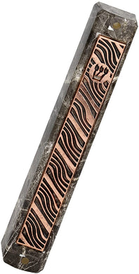 (D) Judaica Plastic Marble Style Mezuzah Case, Metal (5.9'', Copper Waves)