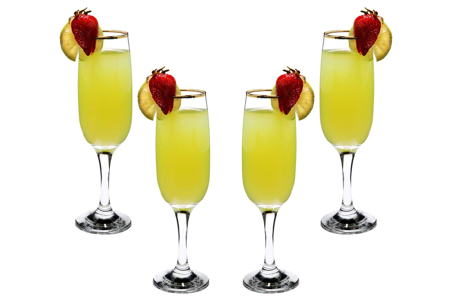 Romantic Flute Stemmed Glasses for Cocktails Gold Rim 8.25 oz Set of (4)