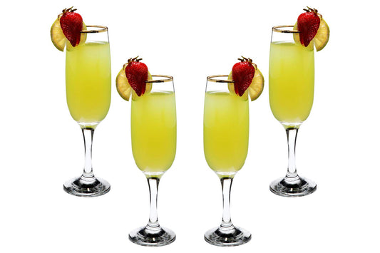 Romantic Flute Stemmed Glasses for Cocktails Gold Rim 8.25 oz Set of (4)