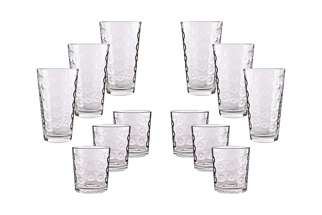 (D) Drinkware 12-Piece Glassware Set Modern Clear Glass For Beer, Water, Juice